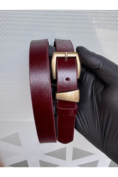 Kemerix 100% Genuine Leather Antique Plated Buckle Burgundy Women's Belt
