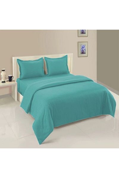 HomePuls Bed Linen with Elastic Damask Polycotton Stripe 1 cm, Turquoise Light