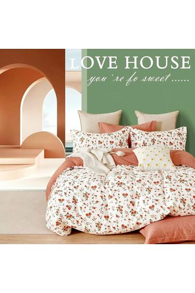 Ralex Double Bed Linen Percalle Printed 100% Cotton 4 Pieces - Trandafiri White/Red