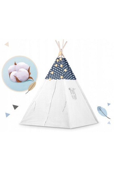 NUKIDO Cort de joaca pentru copii Montessori Tipi Bleumarin 120x120x165cm cadru din lemn,cu 3 pernut