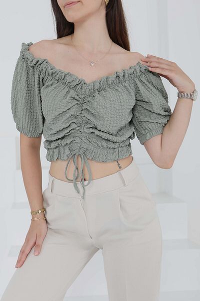 TOFİSA Buffle Drawstring Crop Khaki - 27485