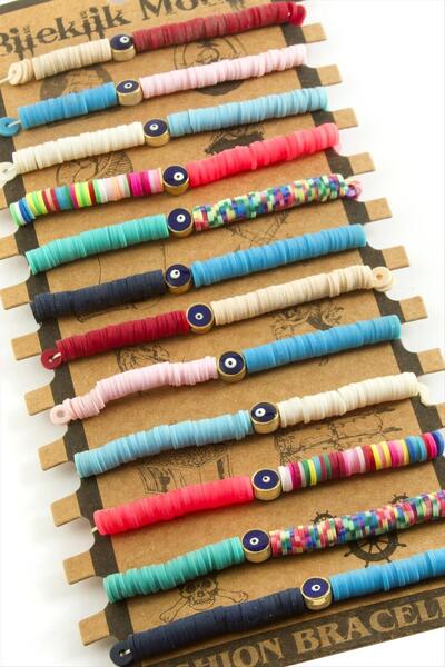 ZERO LAND سوار من خرز فيمو على شكل عين الحسد - ملون