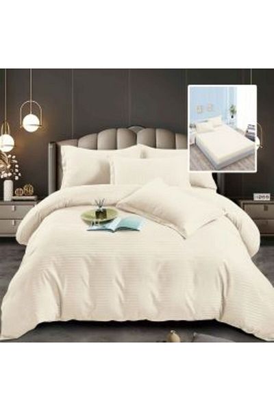 Ralex Double Bed Linen 6-Piece Set Damask Polycotton with Mattress Cover 160x200 or 180x200 cm, Duvet 200x