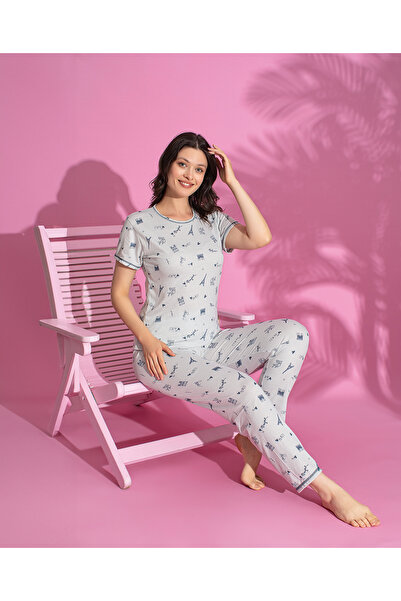 rindahomewear КОРОТКИЙ ПІЖАМНИЙ КОМПЛЕКТ З ПРИНТОМ KADIN VİSKON