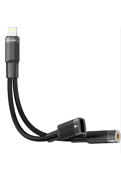porodo محول 2 في 1 من Lightning إلى Lightning + 3.5 Jack لسماعات الرأس والشحن