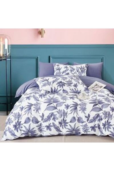 Ralex Double Bed Linen Percalle Printed 100% Cotton 4 Pieces - White/Purple, Pucioasa