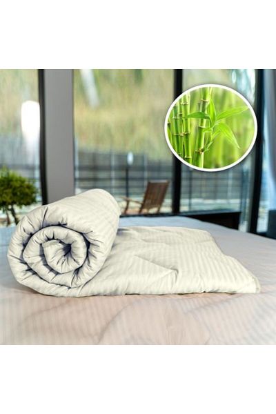 Ralex Quilted Winter Bamboo Comforter with 100% Cotton Damask Face, Linear 180 x 210 cm, Cream