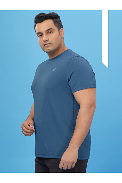 Technosport By Styli Plus Blue Solid Crew Neck Slim Fit T-Shirt