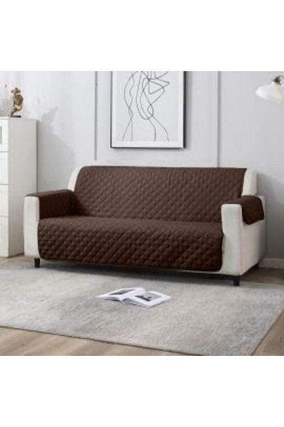 Ralex Husa canapea 3 locuri tip cuvertură matlasată, 190 x 177 cm cu laterale, reversibilă, Maro