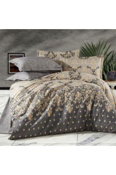 Ralex Double Bed Linen Set - Cotton Ranforce, 4 Pieces (Beige / Grey, Pucioasa)