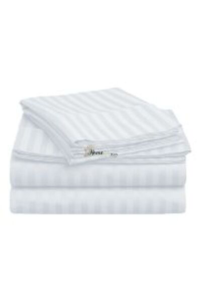 Ralex King Size Double Bed Linen Damask HoReCa Linear Double-Satin Cotton 100%, Stripe 3 cm, 4 Pieces, She