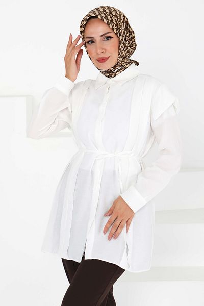 TOFİSA Pleated Tunic White - 27435