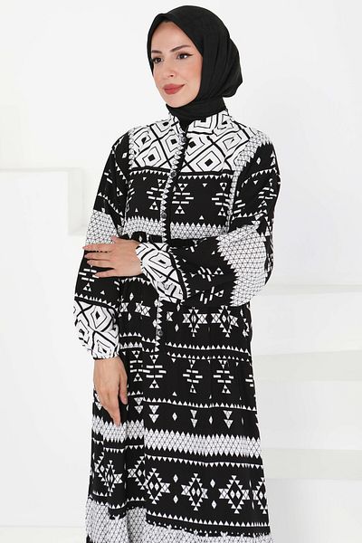 TOFİSA Button Detailed Dress Black - 27396