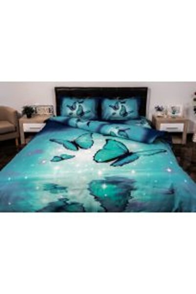 Ralex Double Bedding Set 4 Pieces 220 x 230 cm, Digital Print 3D, White/Red Flowers Love Pucioasa