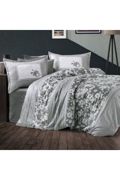 Ralex Set de lenjerie de pat premium din satin de lux, 100% bumbac, 4 piese, dimensiune King, gri elegant, Alura V 2