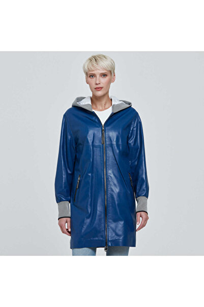 Tergan Mavi Hakiki Deri Kadın Hakiki Deri Trençkot - K22KDM320284-R5X