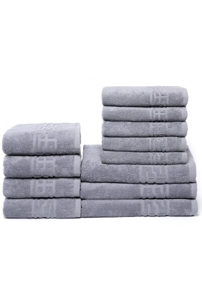 OEM Set 12 Bath Towels, Cotton, Greek Border, 500g/m², Gray