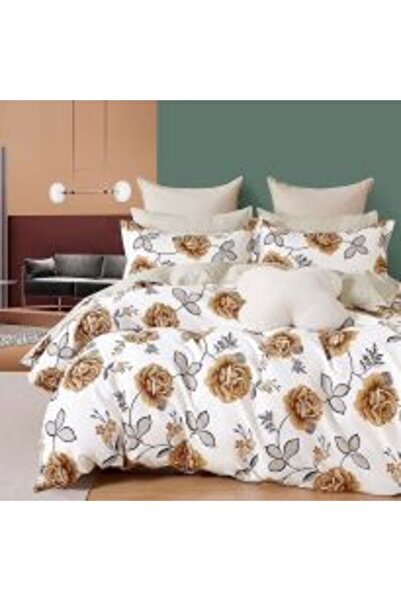Ralex King Size Double Bed Linen Percale Printed 100% Cotton 6 Pieces Beige / Blue Circles
