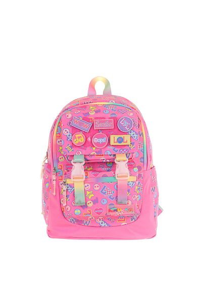 KAUKKO Kids Girl's Embroidered Text Patterned Primary School School Backpack (Four Compartments) - Pink - L5237
