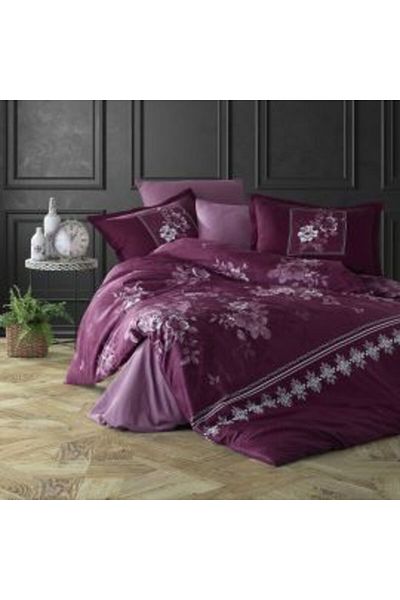 Ralex Lenjerie de pat Premium Lux Satin 100% bumbac, set 4 piese King Size, cearșaf 240 x 260 cm, pilotă 200 x 220