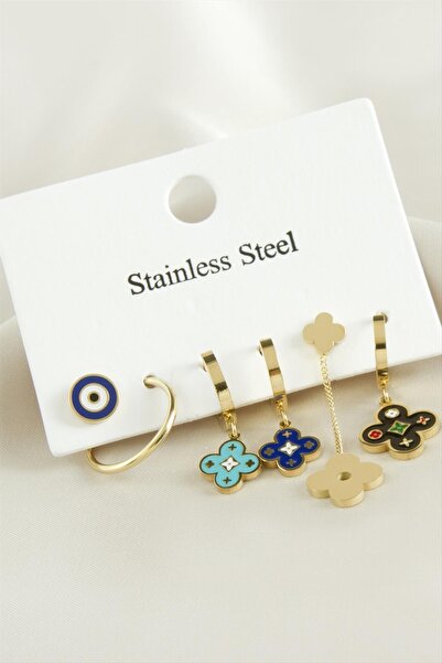 feryal 6 قطع من الأقراط الفولاذية الفاخرة بحجر الزركون العين الشريرة