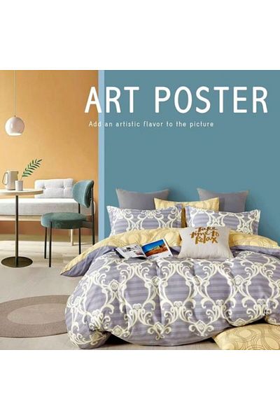 Ralex Single Bedding Set Percalle Printed 100% Cotton, 3 Pieces - Modern Purple/Yellow