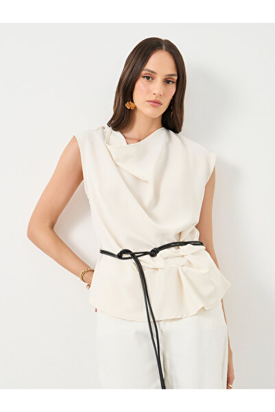 Styli Solid Cowl Neck Sleeveless Blouse