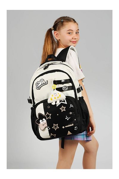 Waddell Rucsac de școală primară cu model stea Twil neagră cu cadou de jucărie de pluș 25802