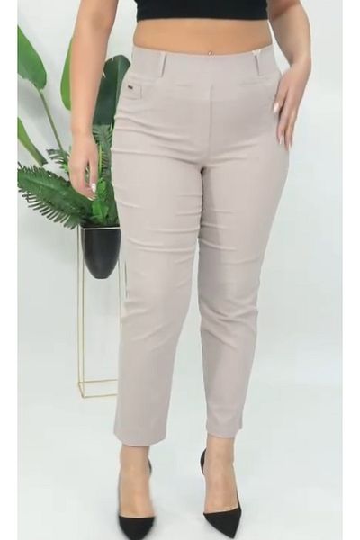 AKŞEN GİYİM Plus Size 96% Cotton High Waist 2 Size Slimming Loose Lycra Linen Trousers