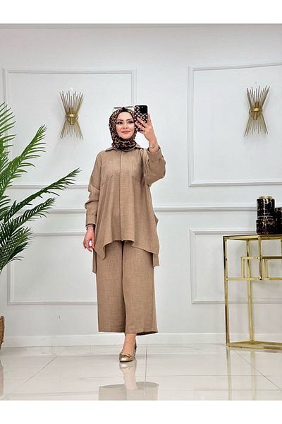 NİSUM MODA Costum casual cu buzunare cu aspect de in