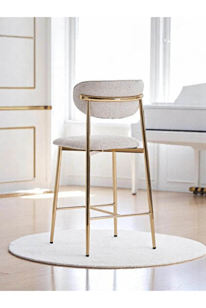 DENGEMA Laila 1 Adet 65 cm Ada Mutfak Bar Sandalyesi Krem Renkli Kumaş – Gold Metal Ayak