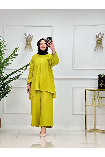 NİSUM MODA Linen Look Casual Suit with Pockets