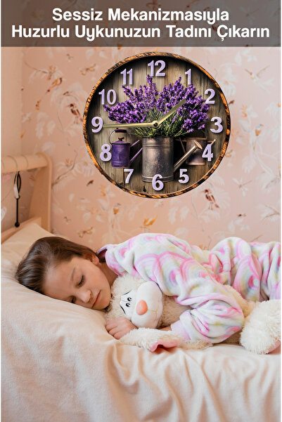 kutuTR 💜 Lavanta Temalı 3D Görünümlü MDF Duvar Saati – 33 cm 💜 sdw128