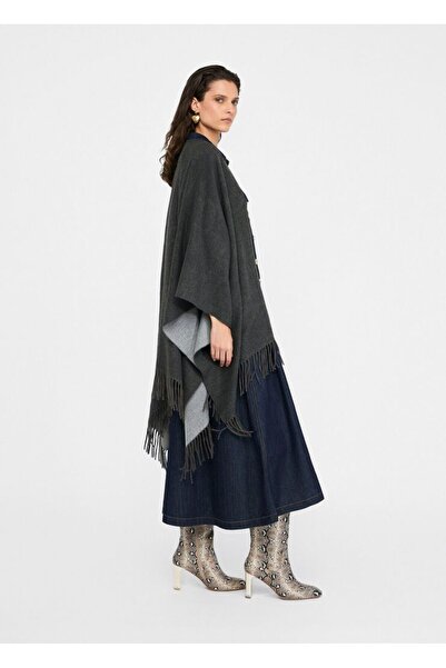 Liu Jo Women's Logo Printed Ends Fringed Anthracite Poncho 2f5034t0300-71502