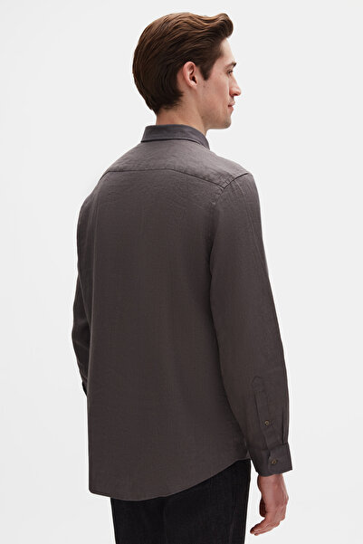 D'S Damat Ds Damat Comfort Smoked Plain 100% Linen Shirt