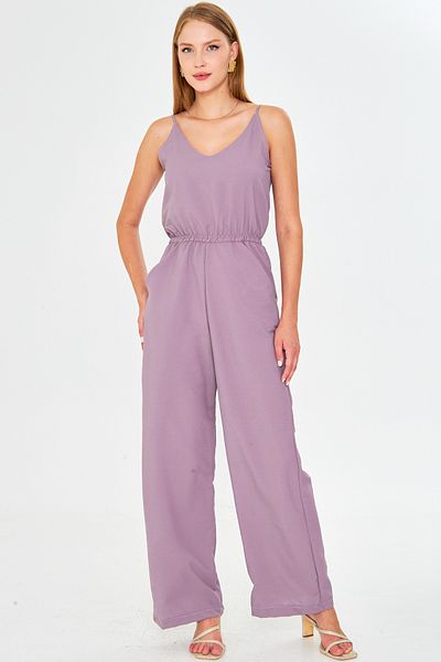 armonika Women's Lilac Front Back V Neck Strap Elastic Waist Pocket Lined Jumpsuit Arm-24Y001100