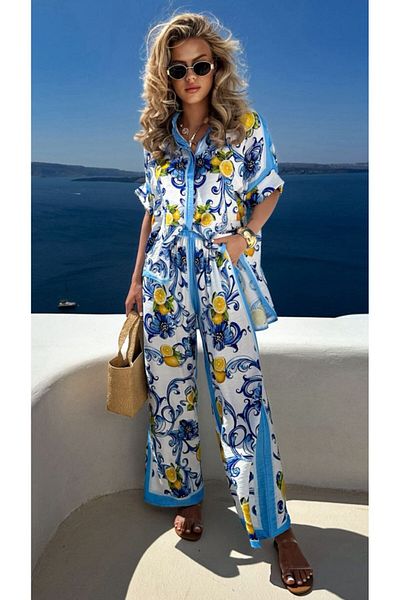 ZES COLLECTİONS Lemon Patterned Suit Imported Dubai Fabric