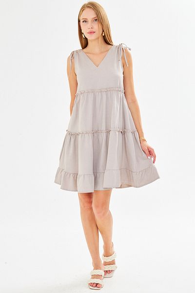 armonika Women's Mink V Neck Ruffle Sleeveless Shoulder Tie Dress Arm-25Y001061
