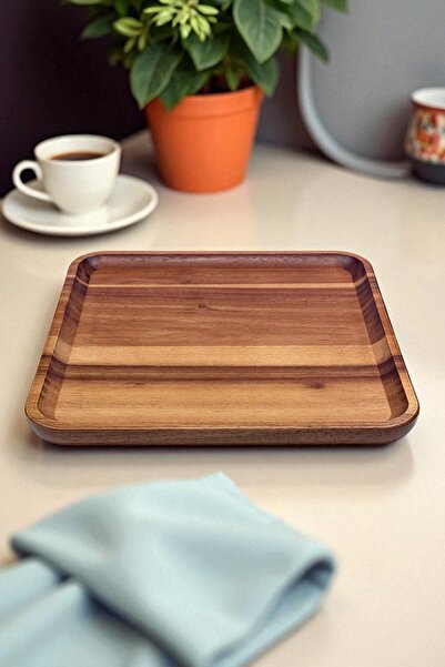 Kitchen Way صينية عرض مربعة من أكاسيا KW-952