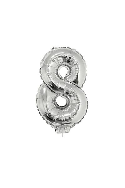 OEM Silver foil number balloon, height 41 cm, metallic Model 8