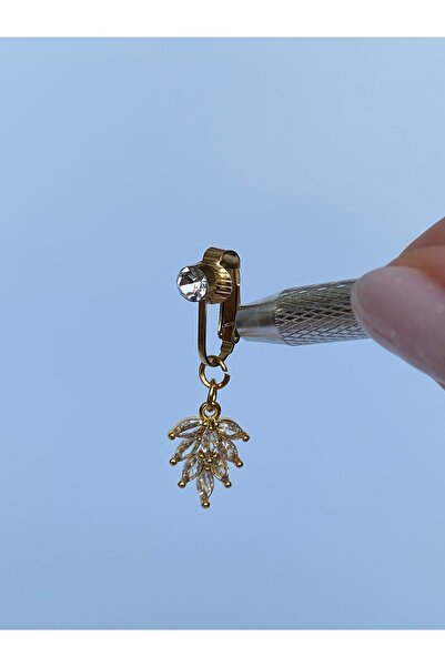 kurukafagift Göbek Çelik Piercing Deliksiz Kullanım Sıkıştırmalı Yaprak Figür...