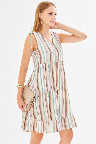 armonika Women's Stone V-Neck Ruffle Sleeveless Shoulder Tie Dress Arm-25Y001061