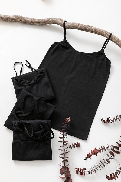 lidya lingerie Women's 4-Piece Black Organic Combed Cotton Ribbed 100% Cotton Undershirt 1001-24