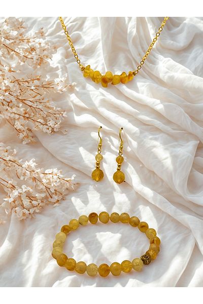 ayrestyle Citrine Natural Stone Jewelry Set - Necklace, Bracelet and Earrings - 3-Piece Bijoux Energy Set