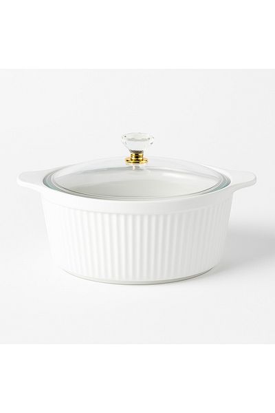 TSUMAB Procla Ceramic Casserole Dish with Glass Lid – White, Premium Quality