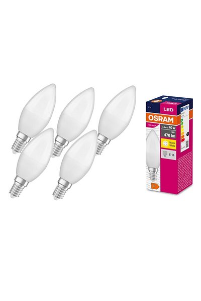 Osram Set 5 becuri LED, tip lumanare, E14, 4.9 W echivalent 40W, 470 lm, lumina calda, 3000k