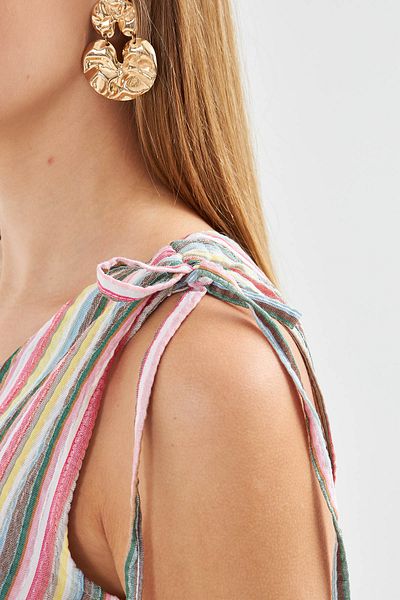armonika Rochie de damă, roz închis, cu decolteu în V, cu volane, fără mâneci, cu șireturi ARM-25Y001061