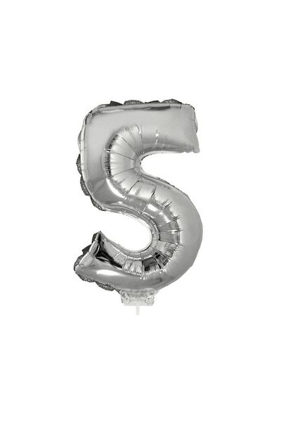 OEM Silver foil number balloon, height 41 cm, metallic Model 5