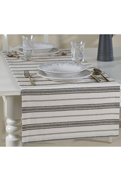 ÖDEL BULDAN Thick Striped Buldan Linen Runner-Natural&Black