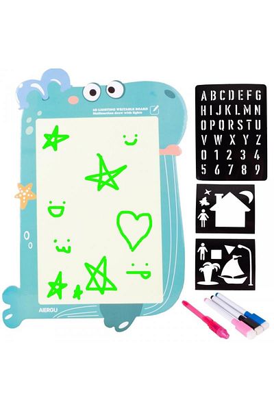 MalPlay Tablă de desen cu lumină LED, marker inclus, litere, cifre, 40,5 x 29 cm, albastră